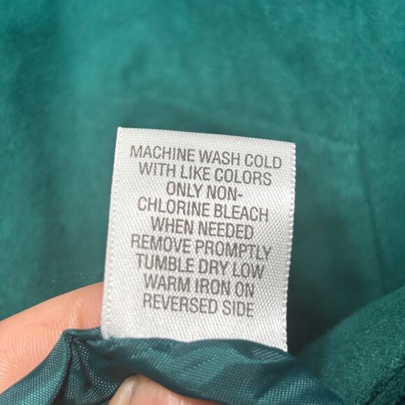 Studio Works Faux Suede Blazer Jacket 12 Emerald Green Gold Button Retro Chic - Picture 6 of 8